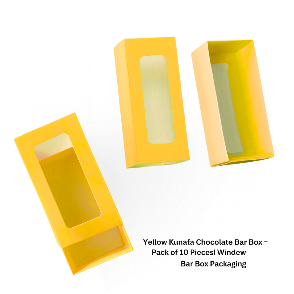 Yellow Kunafa Chocolate Bar Box – Pack of 10 Pcs | Window Chocolate Bar Box Packaging