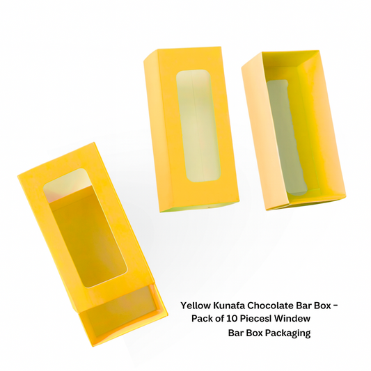 Yellow Kunafa Chocolate Bar Box – Pack of 10 Pcs | Window Chocolate Bar Box Packaging