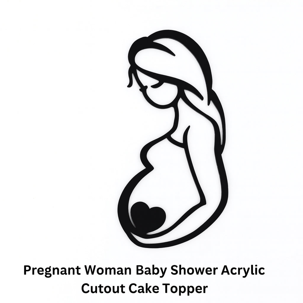 Pregnant Woman Baby Shower Acrylic Cutout Cake Topper – Classic Black Design