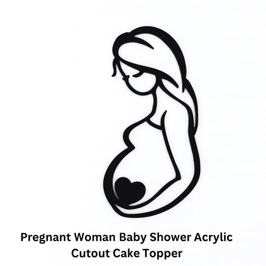 Pregnant Woman Baby Shower Acrylic Cutout Cake Topper – Classic Black Design