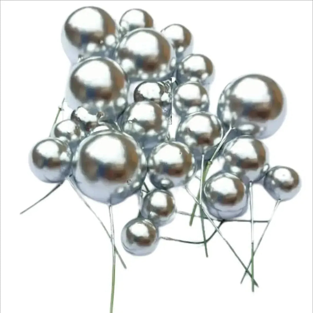 Silver Faux Ball Cake Topper - Pack of 20 Pieces