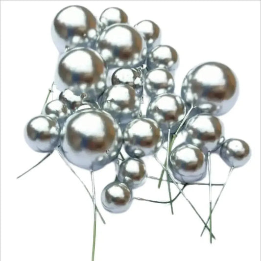 Silver Faux Ball Cake Topper - Pack of 20 Pieces