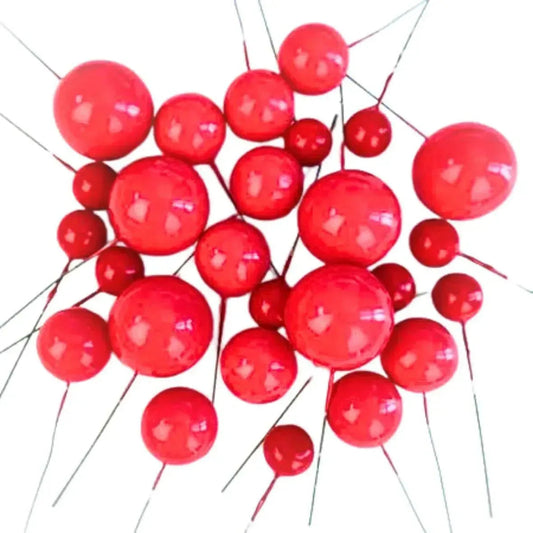 Red Faux Ball Cake Topper - Pack of 20 Pieces