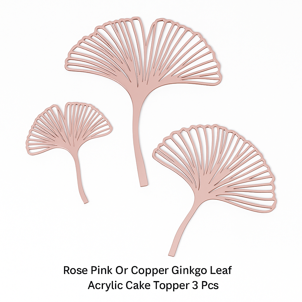 Rose Pink  Ginkgo Leaf Cake Topper Set – 3 Pieces