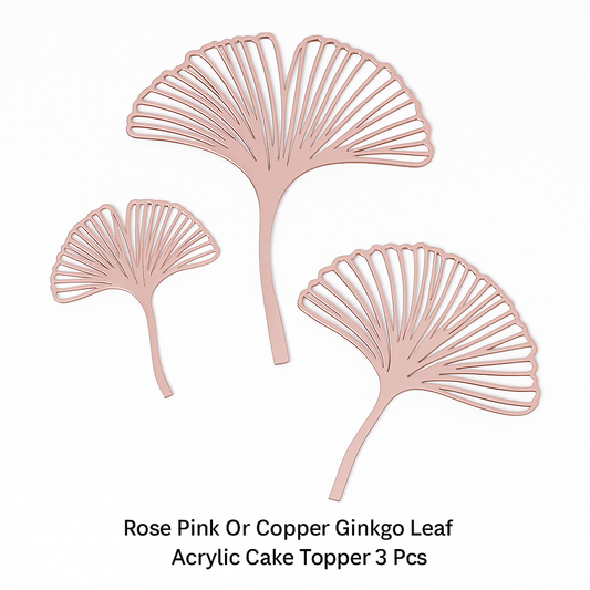 Rose Pink  Ginkgo Leaf Cake Topper Set – 3 Pieces