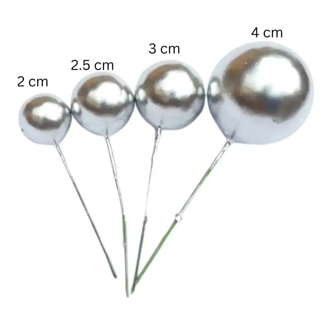 Silver Faux Ball Cake Topper - Pack of 20 Pieces