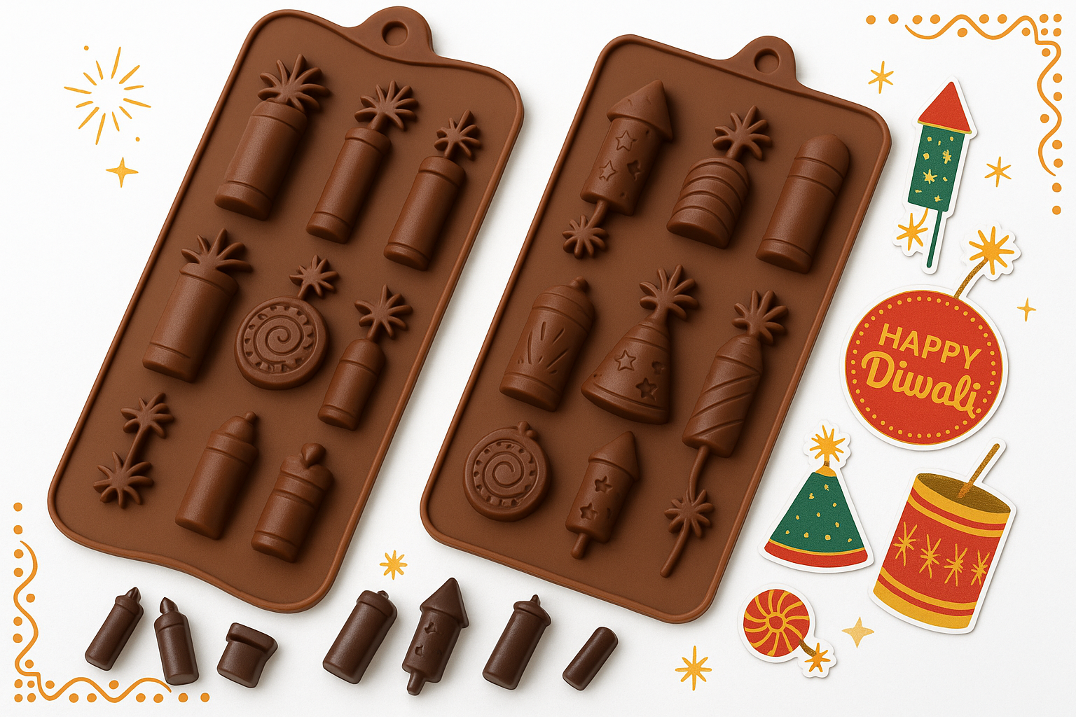 chocolate mould of fier shape and sticker