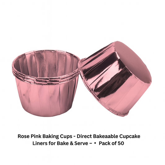 Rose Pink Baking Cups – Direct Bakeable Cupcake Liners for Bake & Serve | Pack of 50