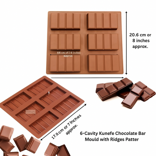 6-Cavity Kunafa Chocolate Bar Mould with Ridges Patter