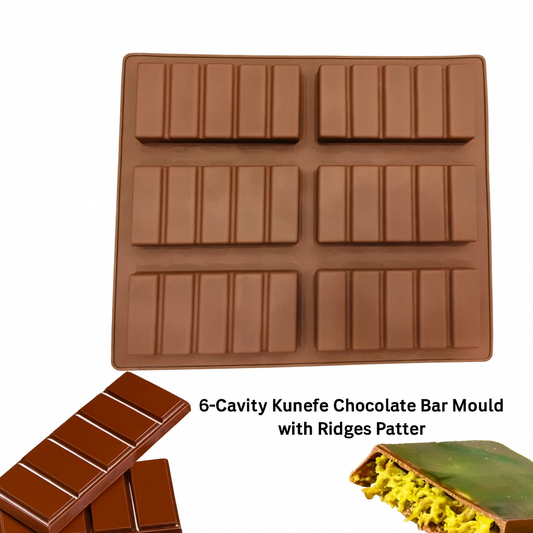 6-Cavity Kunafa Chocolate Bar Mould with Ridges Patter