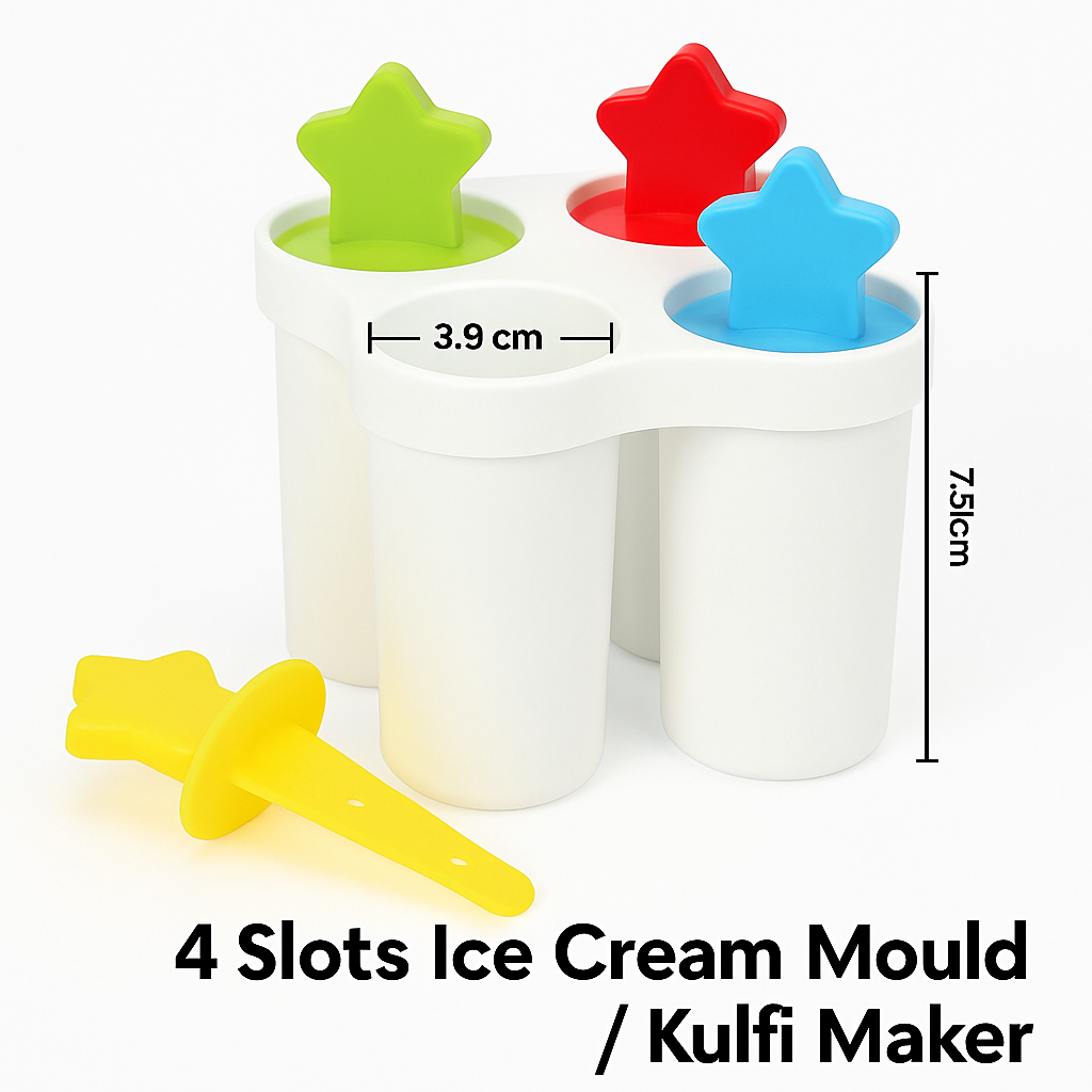 4 Cavity Popsicle Kulfi Ice Cream Maker Mould – Multicolor Reusable Set