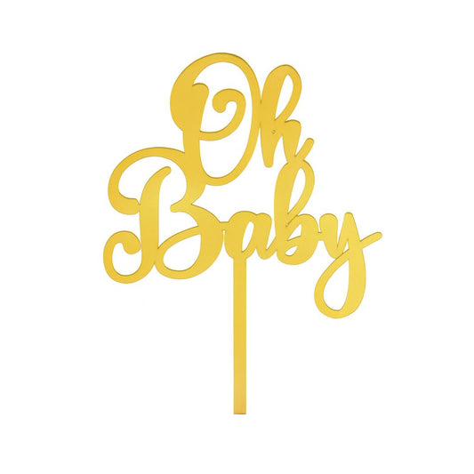 Golden Acrylic "Oh Baby" Cake Topper – Elegant Decoration for Baby Showers & Celebrations