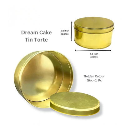 Dream Cake Tin Torte – Gold Color Round Cake Box | 5.5 x 2.5 Inch | 1 Pc